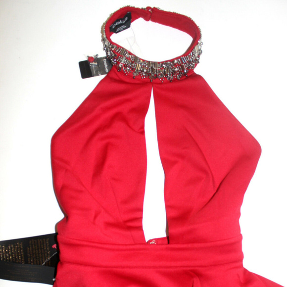 💋 Bebe red halter embellished dress S small new RARE 💋 - Picture 5 of 8